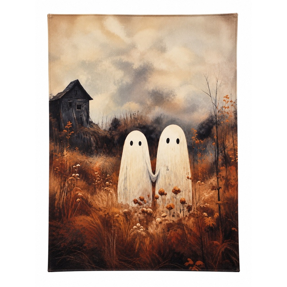Halloween Ghost Couple Wall Hanging Tapestry Autumn Forest Display Decor One Sz